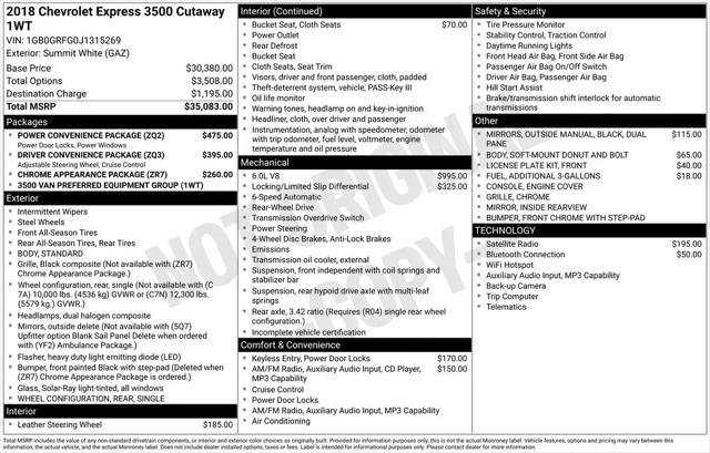 2018 Chevrolet Express Cutaway Work Van
