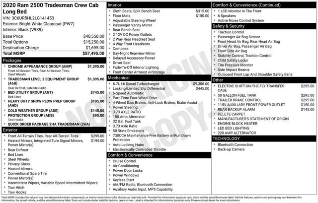 2020 Jeep Ram 2500 Tradesman Crew Cab 4x4 8' Box