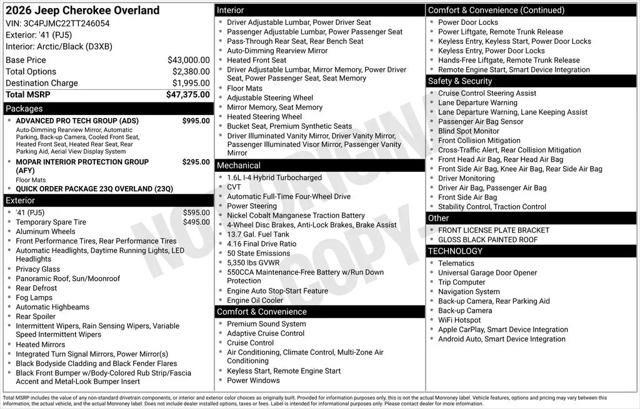 2026 Jeep Cherokee Overland 4x4