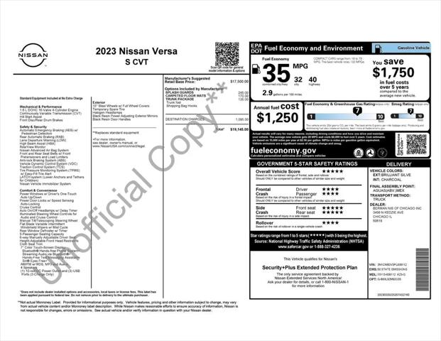 2023 Nissan Versa 1.6 S Xtronic CVT