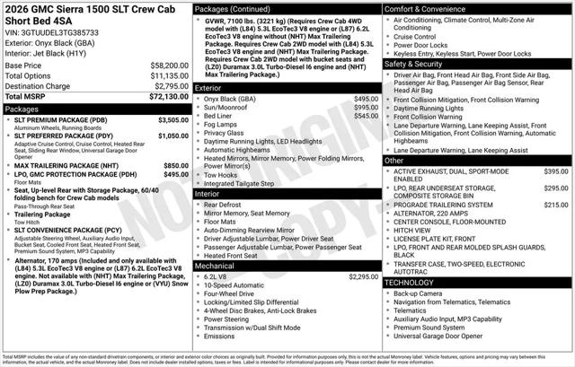 2026 GMC Sierra 1500 Crew Cab, Short Bed, SLT, 4WD