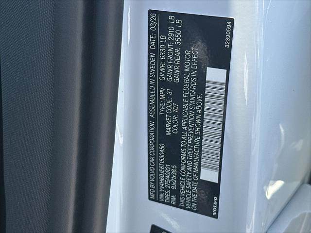 2026 Volvo XC90 Plug-In Hybrid Plus, T8 AWD, Electric/Gasoline, Bright, 6 Seats