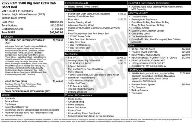 2022 RAM 1500 Big Horn Crew Cab 4x4 57 Box 2022 RAM 1500 Big Horn Crew Cab 4x4 57 Box
