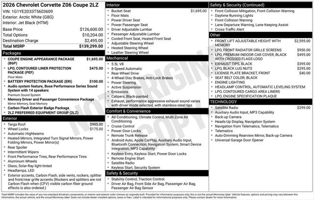 2026 Chevrolet Corvette Z06 Coupe, 2LZ, RWD