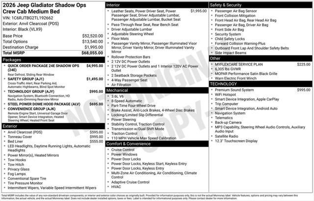 2026 Jeep Gladiator GLADIATOR SHADOW OPS 4X4 2026 Jeep Gladiator GLADIATOR SHADOW OPS 4X4