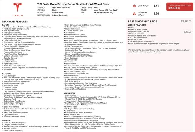 2022 Tesla Model 3 Long Range Dual Motor All-Wheel Drive
