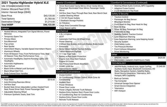 2021 Toyota Highlander Hybrid XLE