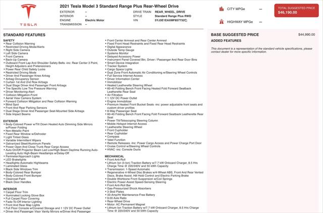 2021 Tesla Model 3 Standard Range Plus Rear-Wheel Drive