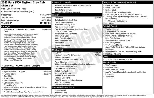 2023 Ram 1500 Big Horn Crew Cab 4x4 5'7" Box