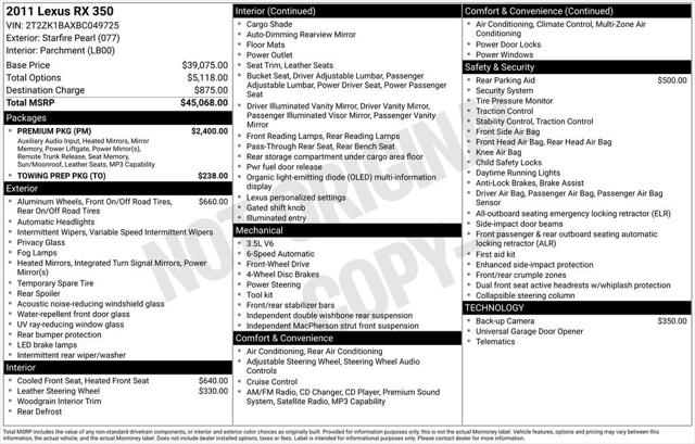 2011 Lexus RX 350 350