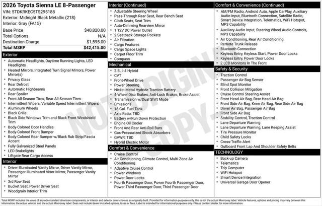 2026 Toyota Sienna LE for sale in Slidell, LA