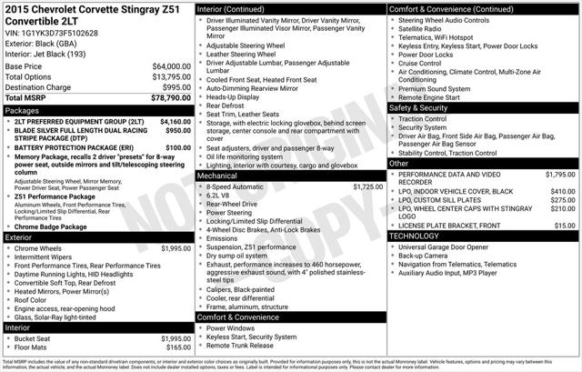 2015 Chevrolet Corvette Stingray Z51