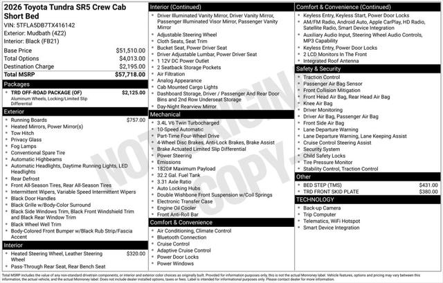 2026 Toyota Tundra SR5 CrewMax 5.5' Bed