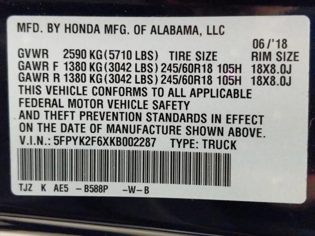 2019 Honda Ridgeline RTL-T