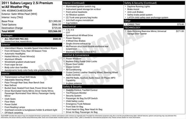 2011 Subaru Legacy 2.5i Premium