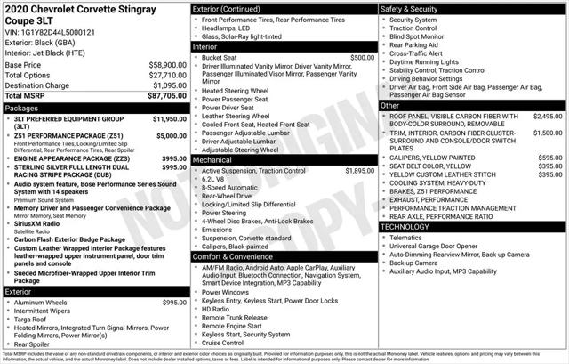2020 Chevrolet Corvette Stingray RWD Coupe 3LT