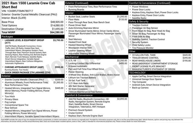 2021 Ram 1500 Laramie Crew Cab 4x4 5'7" Box