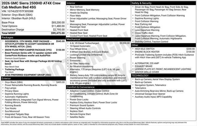 2026 GMC Sierra 2500HD Crew Cab, Standard Bed, AT4X, 4WD
