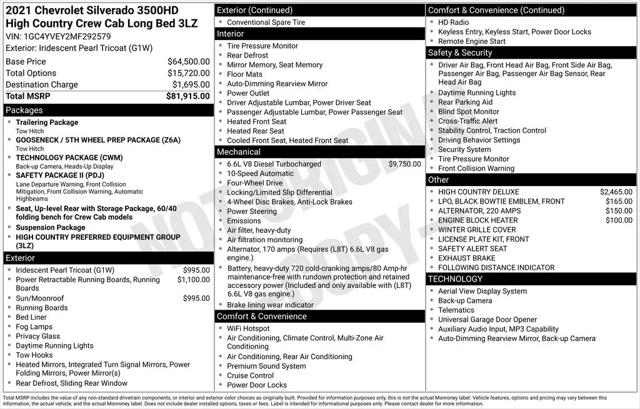 2021 Chevrolet Silverado 3500HD 4WD Crew Cab Long Bed High Country