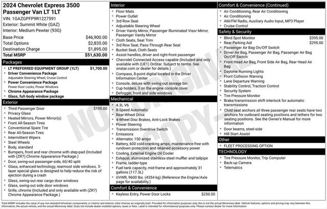 2024 Chevrolet Express Passenger RWD 3500 Extended Wheelbase LT