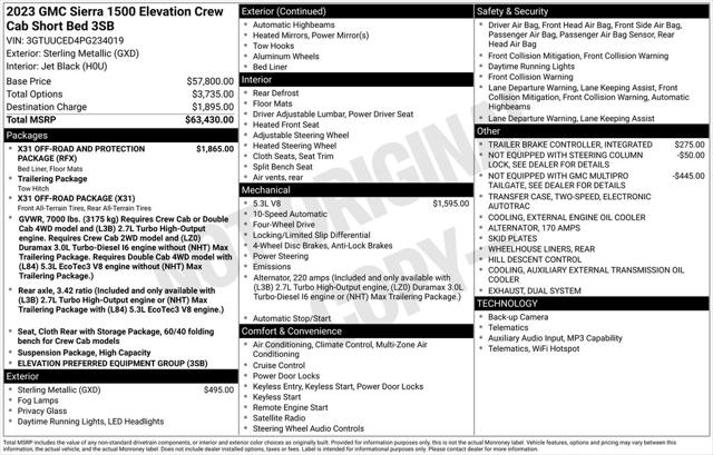 2023 GMC Sierra 1500 4WD Crew Cab Short Box Elevation with 3SB