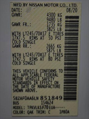 2020 Nissan NV Passenger NV3500 HD SL 5.6L V8 Minivan/Van