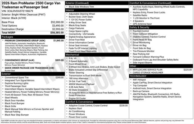 2026 Ram ProMaster 2500 Cargo Van Tradesman High Roof 159" WB w/Pass Seat