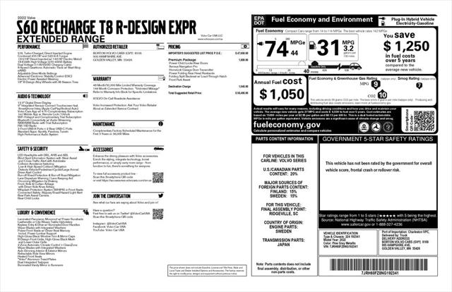 2022 Volvo S60 Recharge T8 R-Design Expression Extended Range