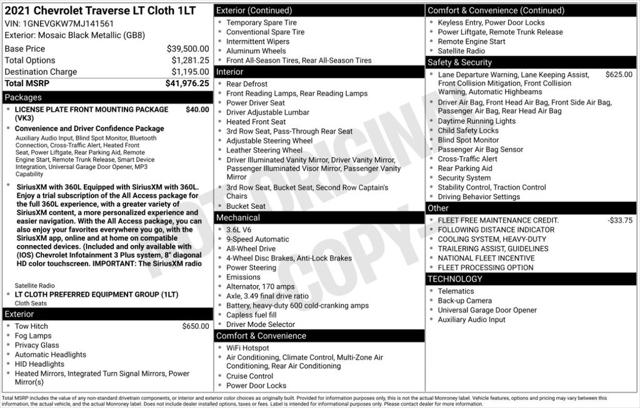 2021 Chevrolet Traverse AWD LT Cloth