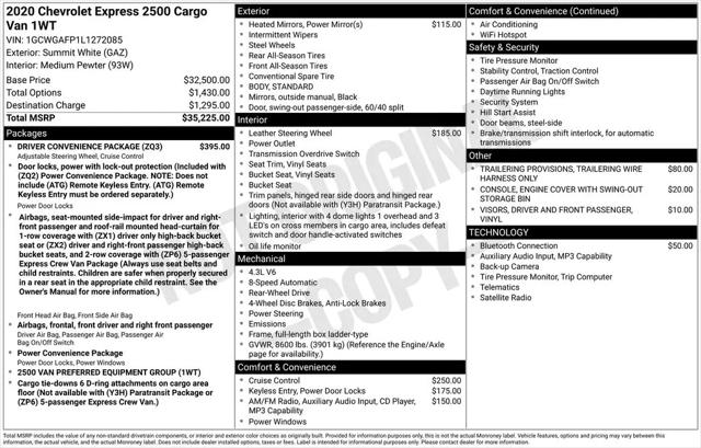 2020 Chevrolet Express Cargo Van RWD 2500 Regular Wheelbase WT