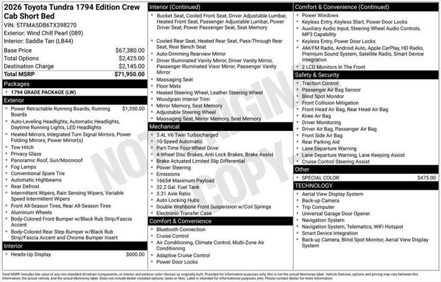2026 Toyota Tundra 1794 Edition CrewMax 5.5' Bed