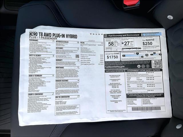 2026 Volvo XC90 Plug-In Hybrid Plus, T8 AWD, Electric/Gasoline, Bright, 7 Seats