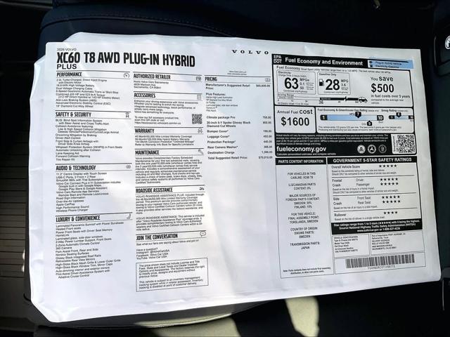 2026 Volvo XC60 Plug-In Hybrid Plus, T8 AWD Electric/Gasoline, Dark