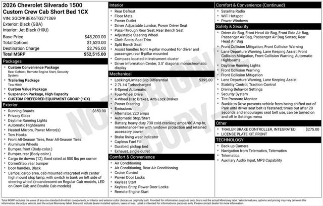 2026 Chevrolet Silverado 1500 4WD Crew Cab Short Bed Custom
