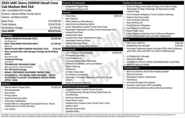 2026 GMC Sierra 2500HD Crew Cab, Standard Bed, Denali, 4WD