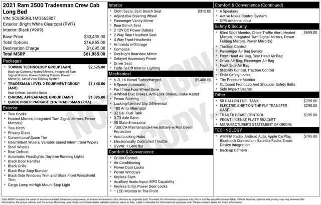 2021 Ram 3500 Tradesman Crew Cab 4x4 8' Box