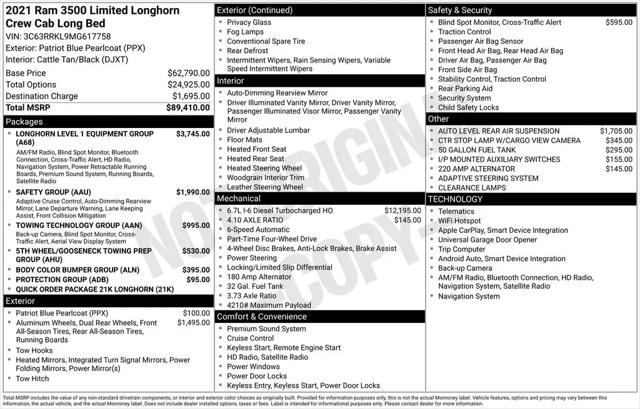 2021 Ram 3500 Limited Longhorn Crew Cab 4x4 8' Box
