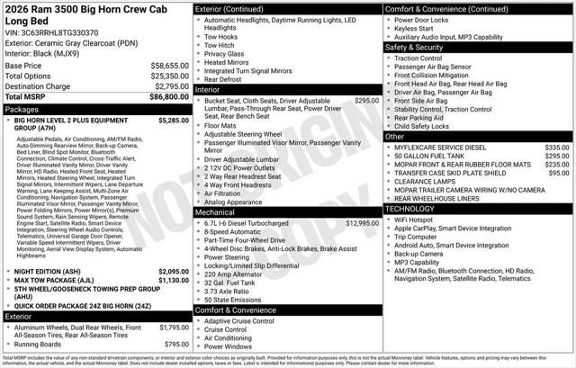 2026 Ram 3500 Big Horn Crew Cab 4x4 8' Box