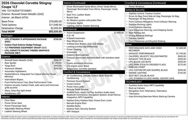 2026 Chevrolet Corvette Stingray Coupe, 1LT, RWD