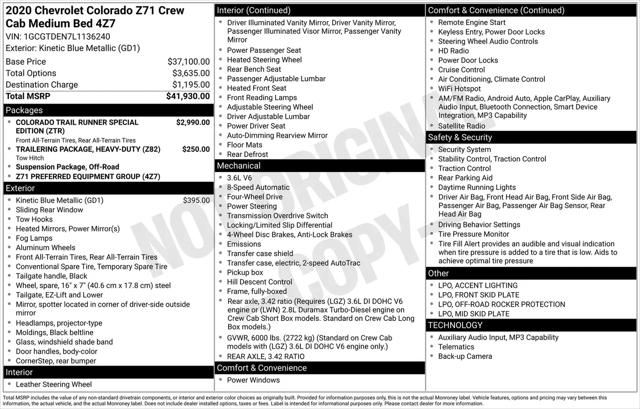 2020 Chevrolet Colorado 4WD Crew Cab Short Box Z71