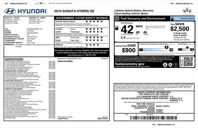 2019 Hyundai Sonata Hybrid SE