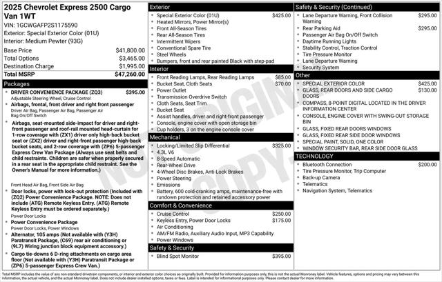 2025 Chevrolet Express Cargo Van RWD 2500 Regular Wheelbase WT