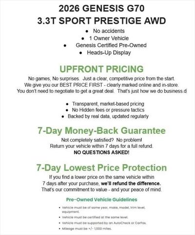 2026 Genesis G70 3.3T AWD Sport Prestige for sale in APPLETON, WI