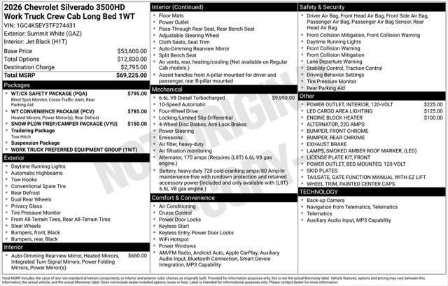 2026 Chevrolet Silverado 3500HD Crew Cab, Long Bed, WT Dual Rear Wheel, RWD