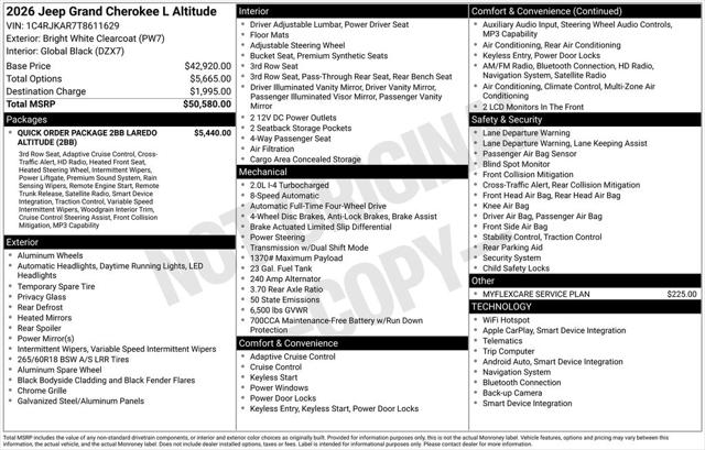 2026 Jeep Grand Cherokee L GRAND CHEROKEE L LAREDO ALTITUDE 4X4