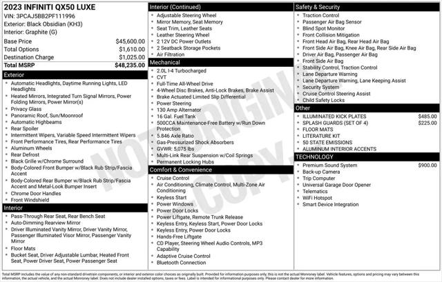 2023 INFINITI QX50 LUXE AWD for sale in Tinley Park, IL