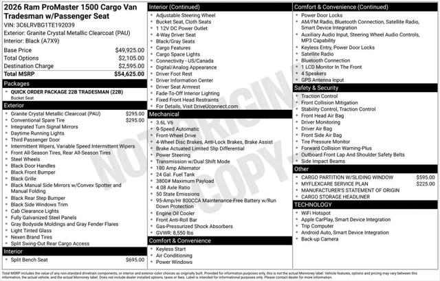 2026 Ram ProMaster Cargo Van Tradesman High Roof 136 WB w/Pass Seat