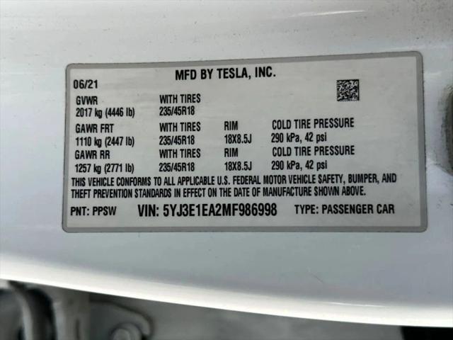 2021 Tesla Model 3 Standard Range Plus Rear-Wheel Drive