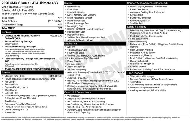 2026 GMC Yukon XL AT4 Ultimate 4WD