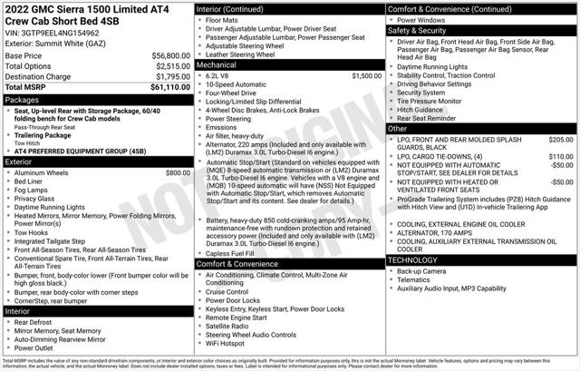 2022 GMC Sierra 1500 Limited 4WD Crew Cab Short Box AT4